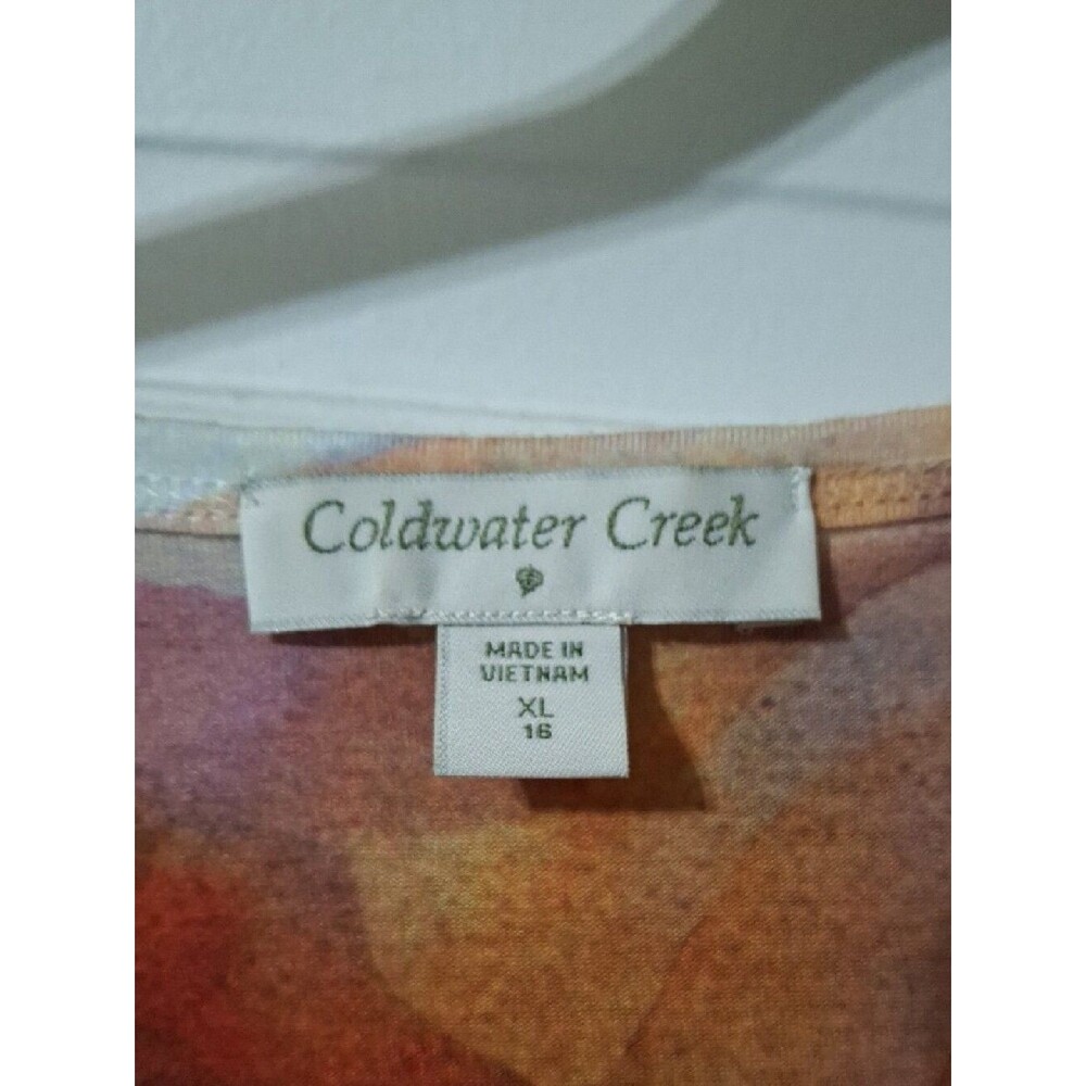 Coldwater Creek Women's Multicolor Orange Floral Tiered Scoop Neck (Mis271) - Picture 2 of 4